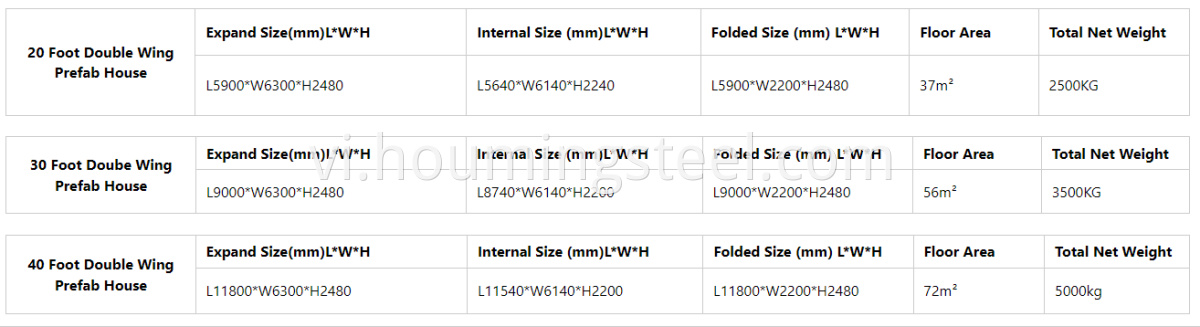 prefab house size